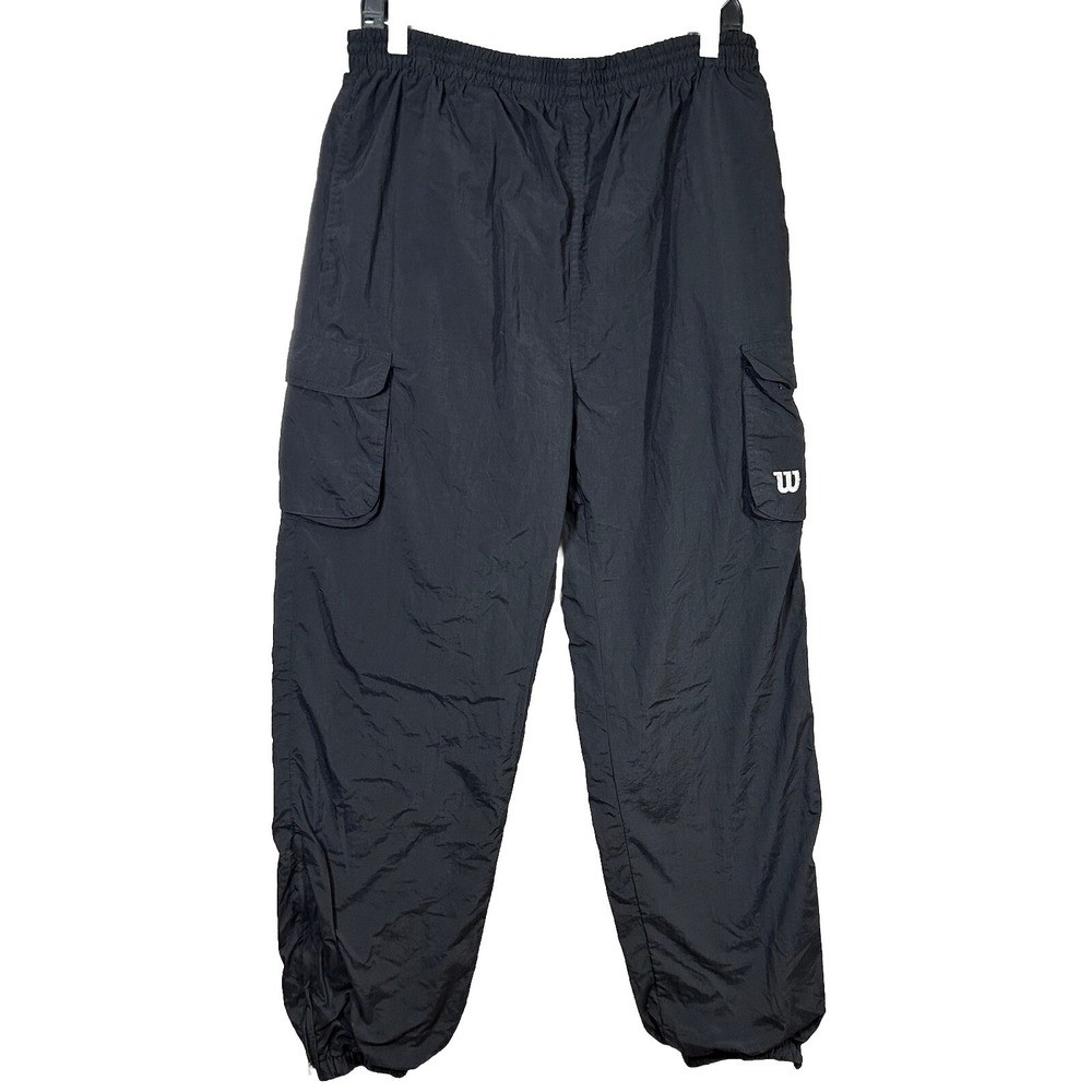 Wilson Advantage Track Suit Pants Men's Black Cargo Swish Zipper Cuff Y2K VTG